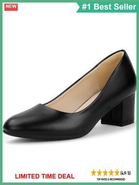 Closed Toe Block Heel Pumps 2 Inch Low Heel Slip On Work Shoes